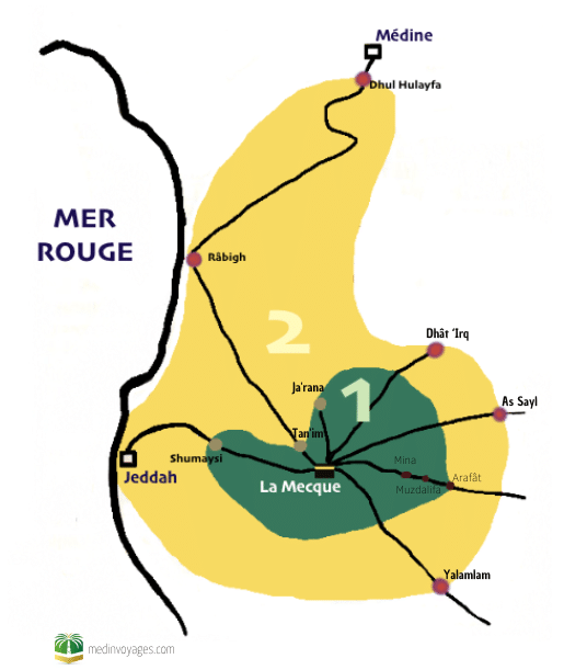 carte représentant les différents lieux où il faut se mettre en état de sacralisation